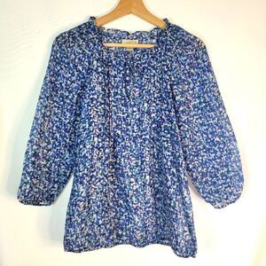 LOFT Spectral Blues patterned blouse